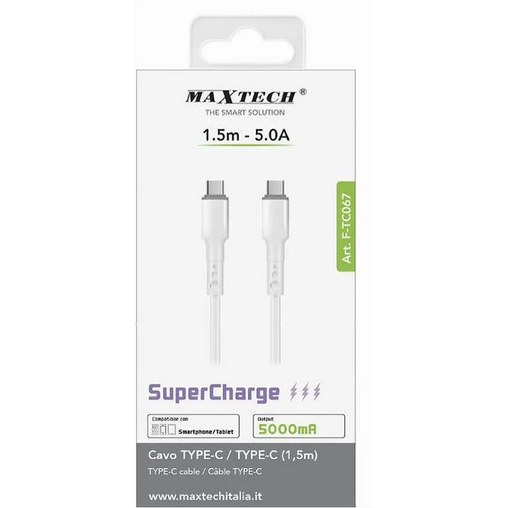 CAVO TYPE-C/TYPE-C 1.5MT SUPER RICARICA 5A CAVETTO PER SMARTPHONE TABLET F-TC067