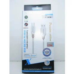 CAVO USB - MICRO USB 2,1A PER RICARICA DATI FILO ULTRA RESISTENTE 2,5 MT F-S030