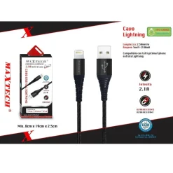 CAVO USB A LIGHTNING PER SMARTPHONE 2.1A 2.5MT TRASMISSIONE DATI MAXTECH F-IP021