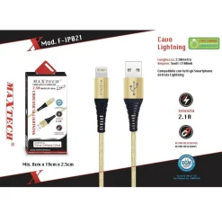 CAVO USB A LIGHTNING PER SMARTPHONE 2.1A 2.5MT TRASMISSIONE DATI MAXTECH F-IP021