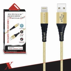 CAVO USB A LIGHTNING PER SMARTPHONE 2.1A 2.5MT TRASMISSIONE DATI MAXTECH F-IP021