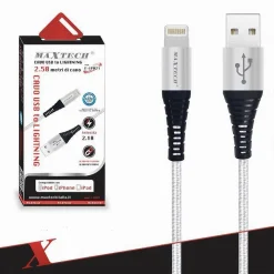 CAVO USB A LIGHTNING PER SMARTPHONE 2.1A 2.5MT TRASMISSIONE DATI MAXTECH F-IP021