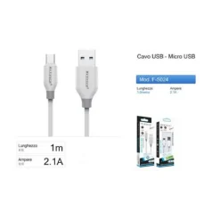 CAVO USB A MICRO USB 2.1A RICARICA VELOCE DATI FILO ULTRA RESISTENTE 1 MT F-S024