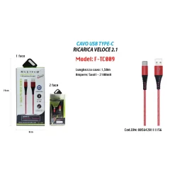 CAVO USB A TYPE C DATI RICARICA PER SAMSUNG HUAWEI 1.5 METRI 3A MAXTECH F-TC009