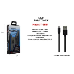 CAVO USB ANDROID 5PIN 2.50 MT 5V-2100MA PER SMARTPHONE FOTOCAMERE MAXTECH F-S004 NERO
