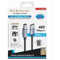CAVO USB BM2.0 MASCHIO 480MBPS 1.5MT COMPATIBILE STAMPANTE ETICHETTATRICE F-BM01