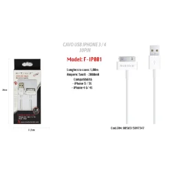 CAVO USB DATI PER APPLE 30 PIN IPHONE 3 / 3S / 4G / 4S IPAD IPOD MAXTECH F-IP001