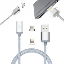 CAVO USB IN NYLON MAGNETICO CHARGE E SYNC CON ADATTATORI ANDROID E IOS