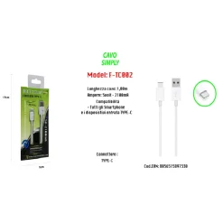 CAVO USB PER RICARICA SMARTPHONE IPAD 1,00MT SIMPLY 5V-2100MA MAXTECH F-TC002