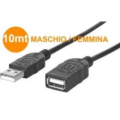 CAVO USB PROLUNGA 10 METRI 10M MASCHIO / FEMMINA ESTENSIONE 10 MT PC DESKTOP
