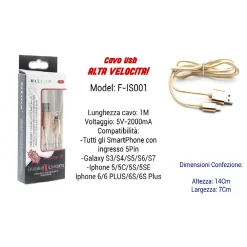 CAVO USB RICARICA VELOCE IPHONE GALAXY 5VOLT-2000MA 1,00MT 5 PIN MAXTECH F-IS001