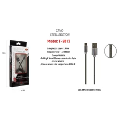 CAVO USB STEEL EDITION X SMARTPHONE 5 PIN 5VOLT - 2100MA 1,0 MT MAXTECH F-S013