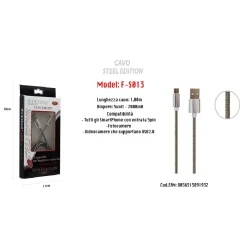CAVO USB STEEL EDITION X SMARTPHONE 5 PIN 5VOLT - 2100MA 1,0 MT MAXTECH F-S013