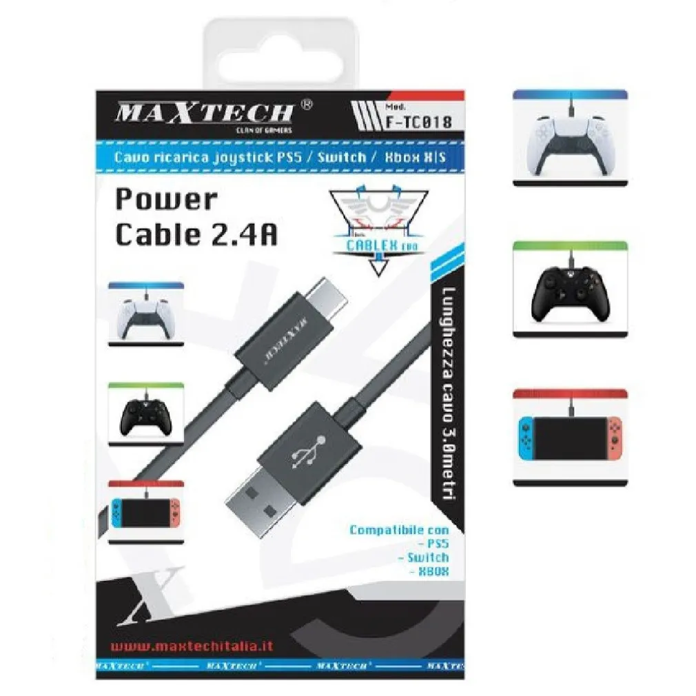 CAVO USB TYPE C RICARICA JOYSTICK CONTROLLER PS5 XBOX SWITCH USB-C 2.4A F-TC018