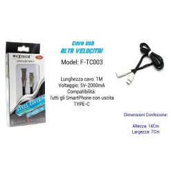 CAVO USB TYPE-C ALTA VELOCITA' PER SMARTPHONE 1MT AMPERE 5V - 2000MA MAXTECH F-TC003