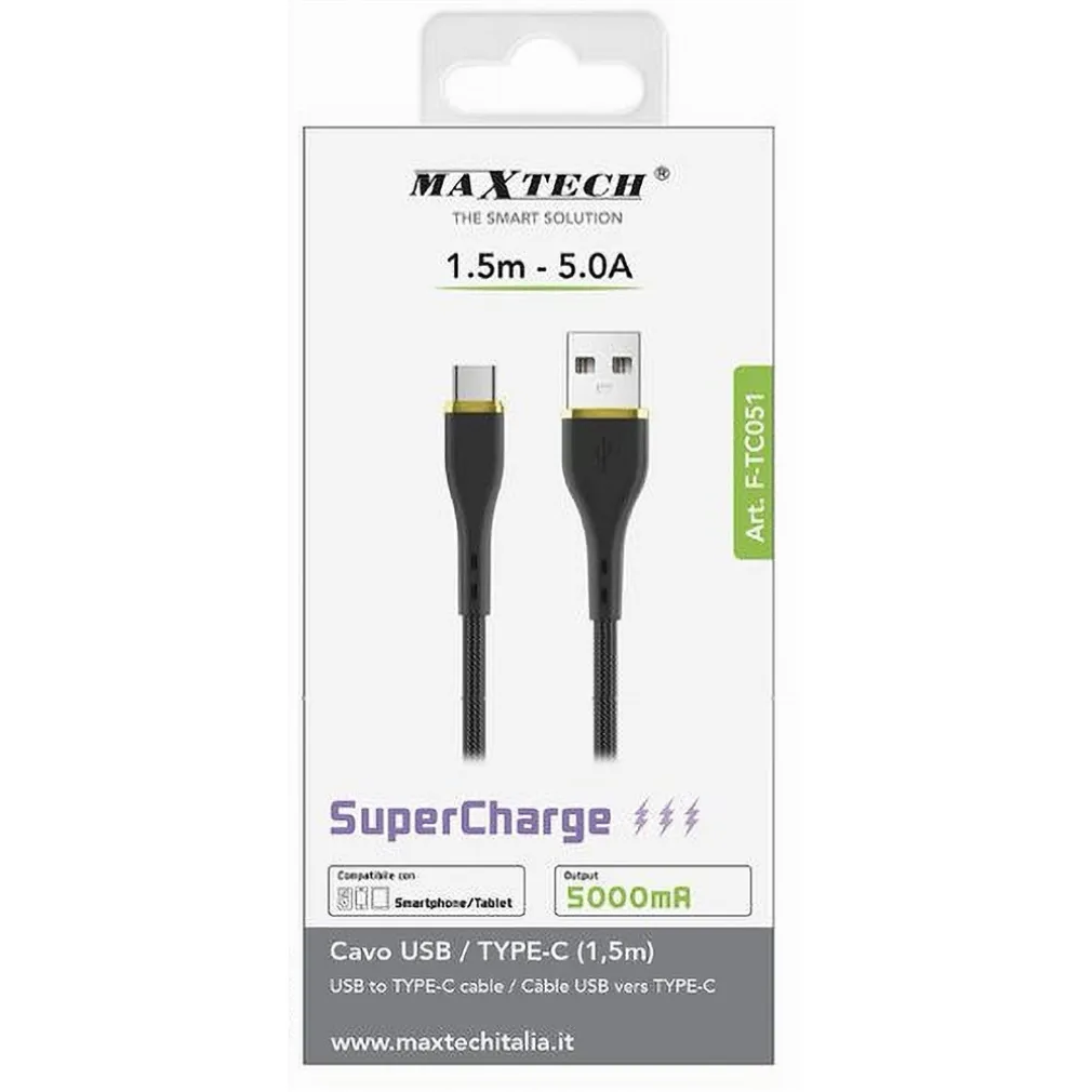 CAVO USB TYPE-C 1.5MT SUPERCHARGE RICARICA DATI 5A PER SMARTPHONE TABLET F-TC051