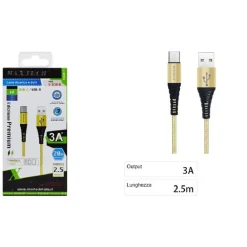 CAVO USB TYPE-C RICARICA VELOCE 3A 2.5 METRI TRASFERIMENTO DATI MAXTECH F-TC010
