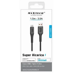 CAVO USB/MICRO USB SUPER RICARICA 3A TRASFERIMENTO DATI 1.5MT SMARTPHONE F-S053