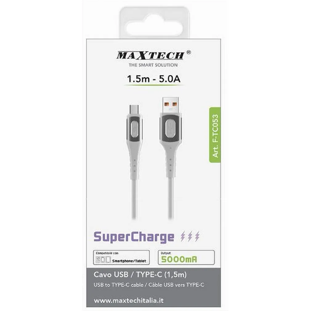 CAVO USB/TYPE-C 1.5MT 5A SUPER CARICA TRASMISSIONE DATI SMARTPHONE TABLET F-TC053