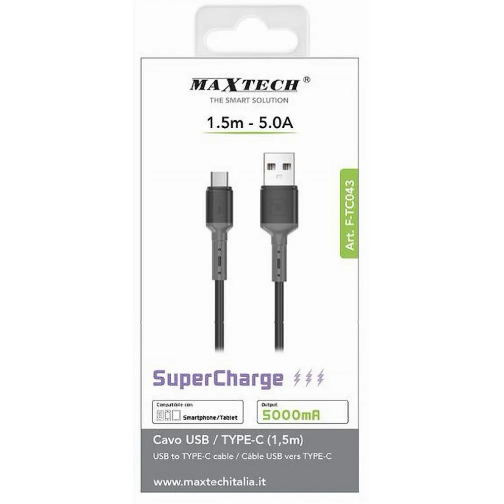 CAVO USB/TYPE-C SUPERCHARGE RICARICA DATI 1.5MT 5A PER SMARTPHONE TABLET F-TC043