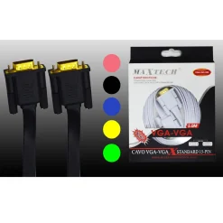 CAVO VGA-VGA 15 PIN 24K 5 METRI PER MONITOR PC TV VIDEO PIATTO MAXTECH VGA-VA5.0M