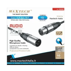 CAVO XLR 3 PIN XLR MASCHIO-FEMMINA AUDIO PROLUNGA MICROFONO DA 10 METRI XLR-04