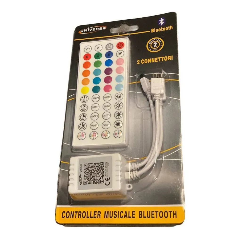 CENTRALINA MUSICALE PER STRISCE LED RGB BLUETOOTH 2 CONNETTORI TE-RGB3 TELECOMANDO