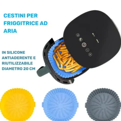 CESTINO IN SILICONE FRIGGITRICE AD ARIA TEGLIA RIUTILIZZABILE ANTIADERENTE 20CM