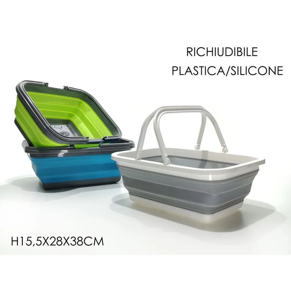 CESTINO MULTIUSO PIEGHEVOLE SALVASPAZIO CON MANICI RICHIUDIBILE IN PLASTICA SILICONE
