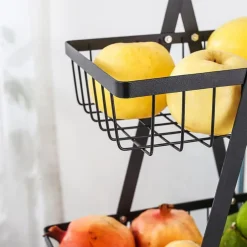CESTINO PORTA FRUTTA RETTANGOLARE A 3 RIPIANI CON MANICO LEGNO DECORAZIONE CUCINA CASA