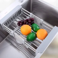 CESTINO REGOLABILE PER LAVELLO SCOLAPIATTI TELESCOPICO CESTELLO STOVIGLIE CUCINA