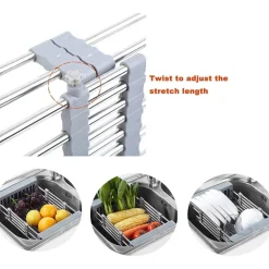 CESTINO REGOLABILE PER LAVELLO SCOLAPIATTI TELESCOPICO CESTELLO STOVIGLIE CUCINA