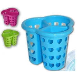 CESTINO SCOLAPOSATE SCOLA PORTA POSATE CUCINA PLASTICA COLORATO CUORI 3 SCOMPARTI