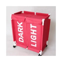 CESTO CONTENITORE PORTA BIANCHERIA BUCATO 2 SCOMPARTI ROTELLE PANNI BAGNO