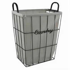 CESTO CONTENITORE PORTA BIANCHERIA IN TESSUTO STRUTTURA IN METALLO BAGNO 10633