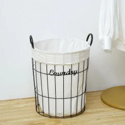 CESTO CONTENITORE PORTA BIANCHERIA TESSUTO CON STRUTTURA IN METALLO BAGNO 10629