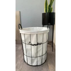CESTO CONTENITORE PORTA BIANCHERIA TESSUTO CON STRUTTURA IN METALLO BAGNO 10629