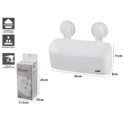 CESTO CONTENITORE PORTA OGGETTI A VENTOSA BIANCO ACCESSORI BAGNO 24X8X11CM 59552