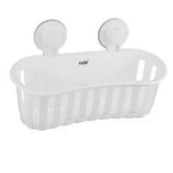 CESTO CONTENITORE PORTA OGGETTI A VENTOSA BIANCO ACCESSORI BAGNO 30X10CM 59553