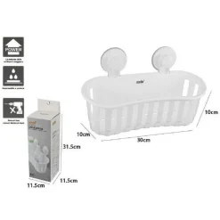 CESTO CONTENITORE PORTA OGGETTI A VENTOSA BIANCO ACCESSORI BAGNO 30X10CM 59553