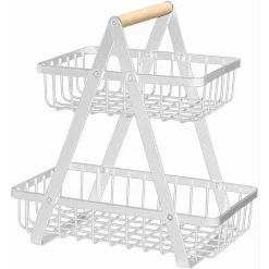 CESTO IN METALLO 2 LIVELLI PORTATILE CUCINA SCAFFALE DOCCIA FRUTTA VERDURE BAGNO