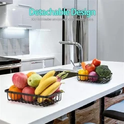 CESTO IN METALLO 2 LIVELLI PORTATILE CUCINA SCAFFALE DOCCIA FRUTTA VERDURE BAGNO