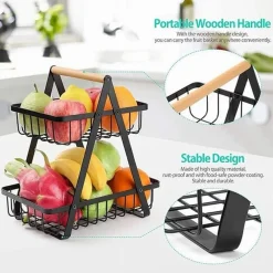 CESTO IN METALLO 2 LIVELLI PORTATILE CUCINA SCAFFALE DOCCIA FRUTTA VERDURE BAGNO