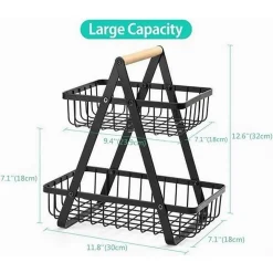 CESTO IN METALLO 2 LIVELLI PORTATILE CUCINA SCAFFALE DOCCIA FRUTTA VERDURE BAGNO