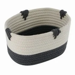 CESTO PORTA BIANCHERIA BICOLORE IN TESSUTO INTRECCIATO CESTINO 20X15X11CM 10662