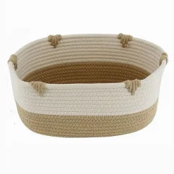 CESTO PORTA BIANCHERIA BICOLORE IN TESSUTO INTRECCIATO CESTINO 30X22X14 CM 10660