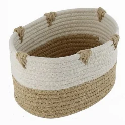 CESTO PORTA BIANCHERIA BICOLORE IN TESSUTO INTRECCIATO CESTINO 25X18X13CM 10659