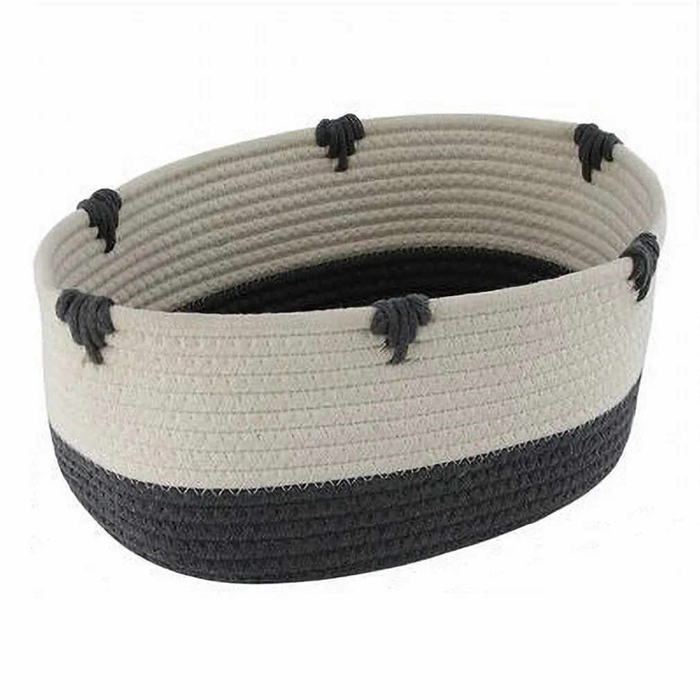 CESTO PORTA BIANCHERIA BICOLORE IN TESSUTO INTRECCIATO CESTINO 30X22X14CM 10664