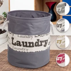 CESTO PORTA BIANCHERIA VINTAGE IN TESSUTO CON SCRITTA PORTABIANCHERIA 4 COLORI