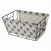 CESTO PORTA OGGETTI IN FERRO TESSUTO STAMPA CUORI GRIGI MANICI 30X20X15 CM 10619